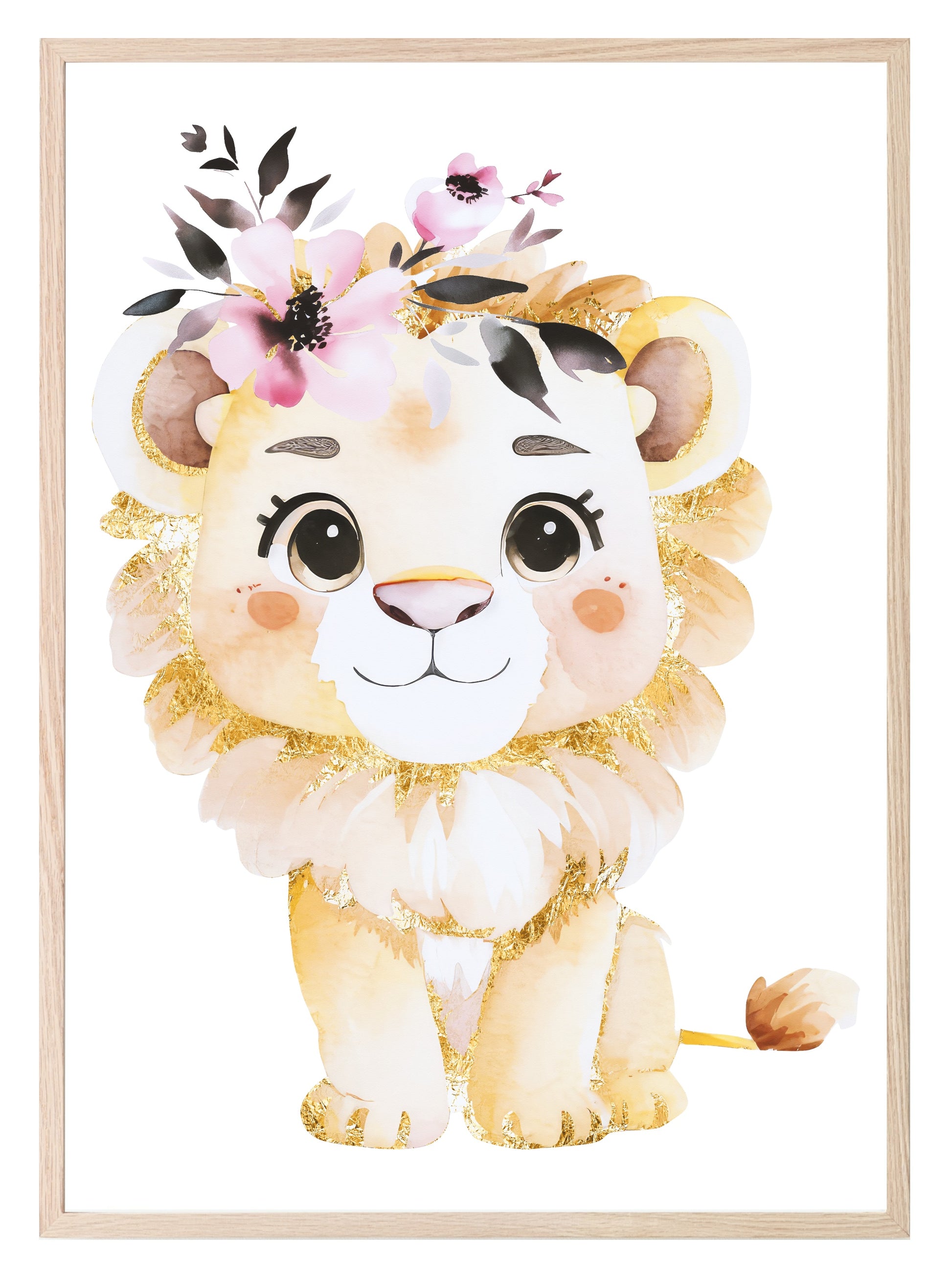 Lion Print | Floral & Gold | Nursery Wall Art