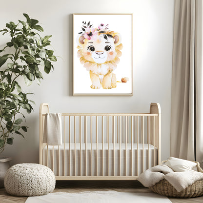 Lion Print | Floral & Gold | Nursery Wall Art