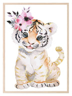 Lion Cub Print | Floral & Gold | Nursery Wall Art - Larosier Prints