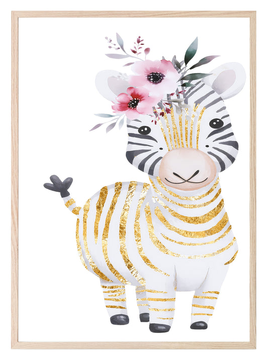 Zebra Print | Floral & Gold | Nursery Wall Art