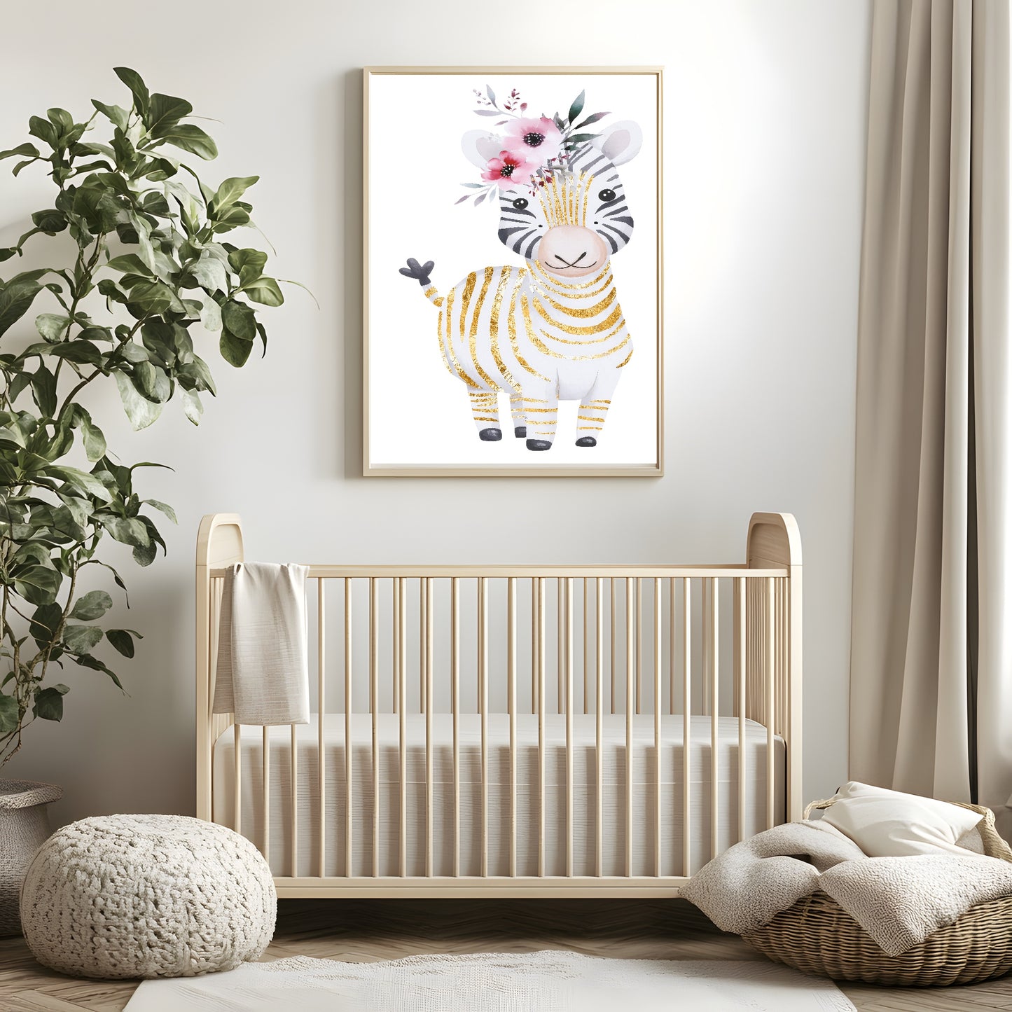 Zebra Print | Floral & Gold | Nursery Wall Art