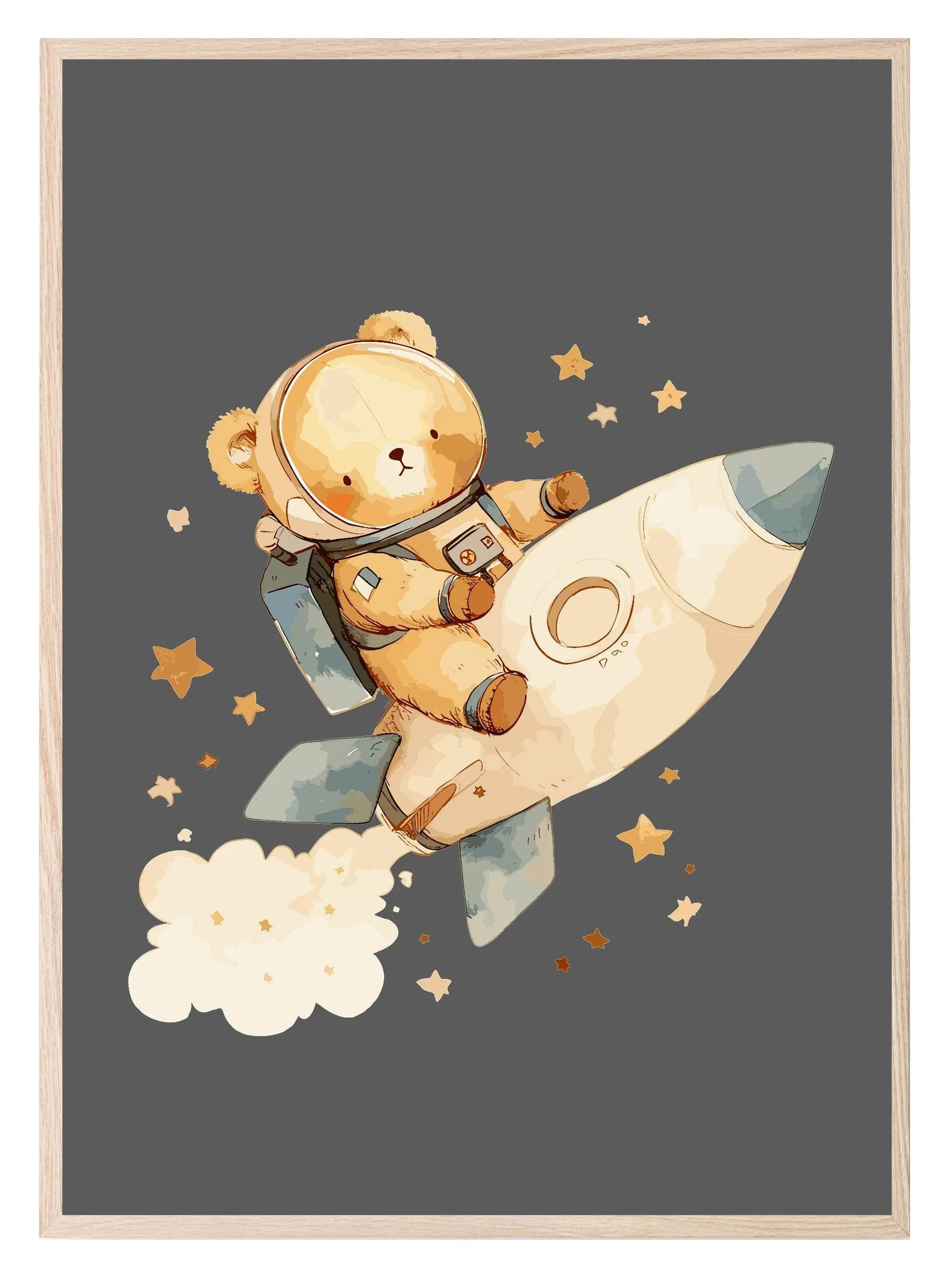 Teddy Astronaut Print | Vintage | Nursery Wall Art - Larosier Prints