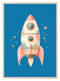 Pink Rocket Print | Blue | Nursery Wall Art - Larosier Prints