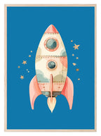 Pink Rocket Print | Blue | Nursery Wall Art - Larosier Prints