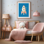Pink Rocket Print | Blue | Nursery Wall Art - Larosier Prints