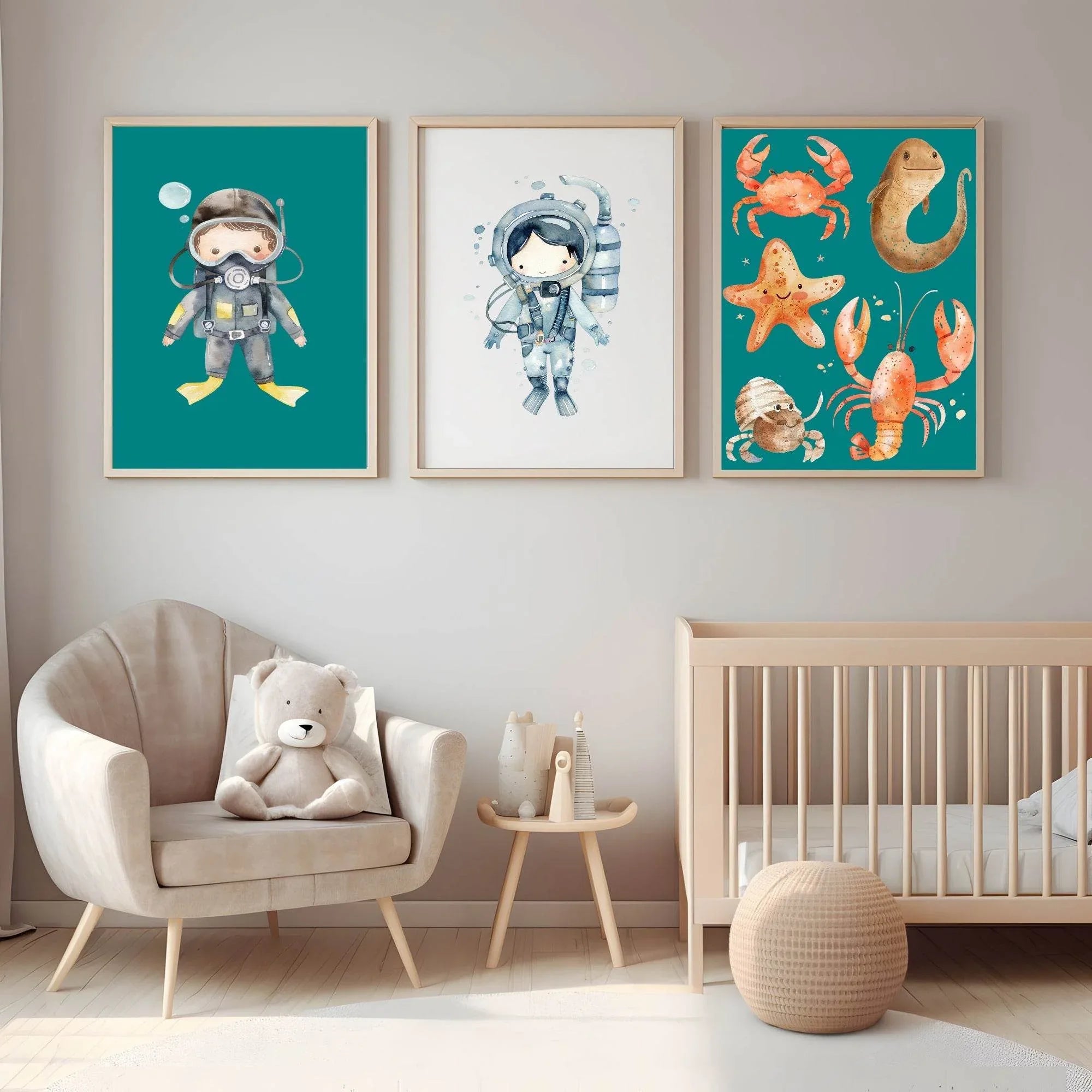Scuba Diver Boy Print | Nursery Wall Art - Larosier Prints