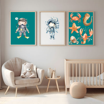 Scuba Diver Boy Print | Nursery Wall Art