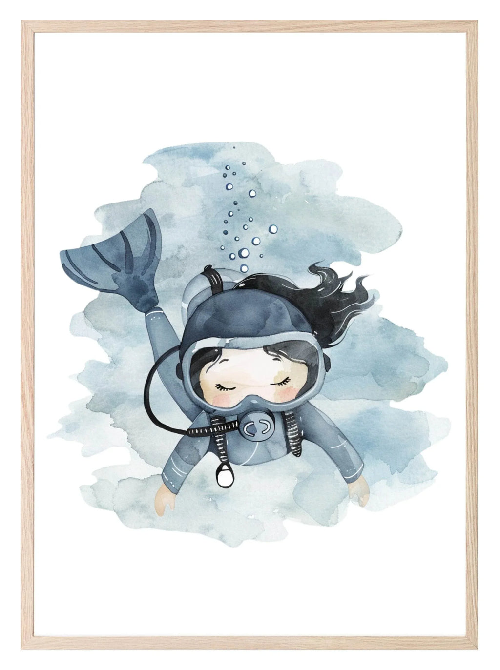 Scuba Diver Girl Print | Nursery Wall Art - Larosier Prints