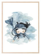 Scuba Diver Girl Print | Nursery Wall Art - Larosier Prints