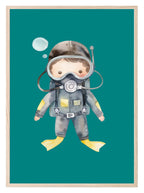Scuba Diver Toddler Print | Green | Nursery Wall Art - Larosier Prints