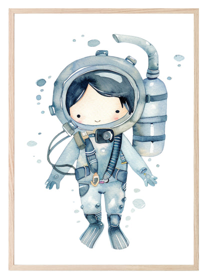 Scuba Diver Boy Print | Nursery Wall Art