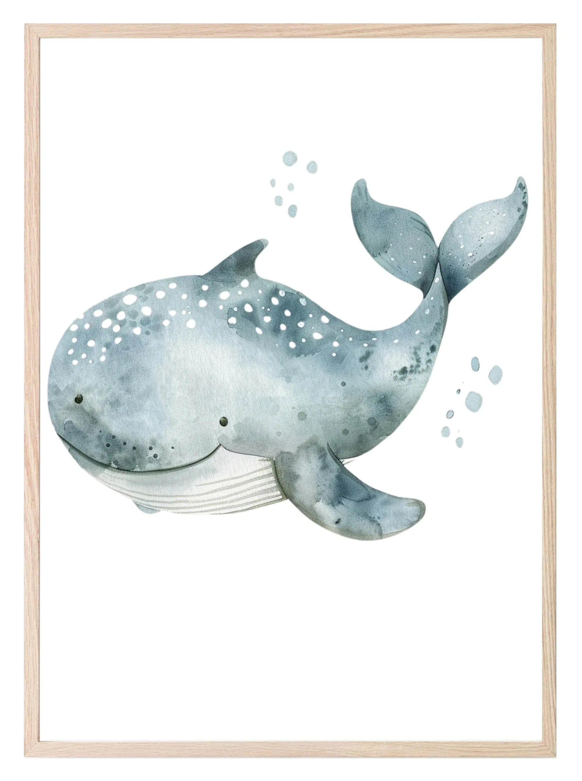 Blue Whale Print | Watercolour | Nursery Wall Art - Larosier Prints