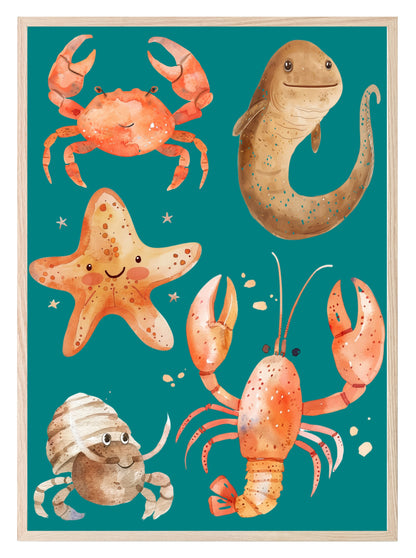 Under The Sea Print | Sea Animals | Watercolour | Nursery Wall Art