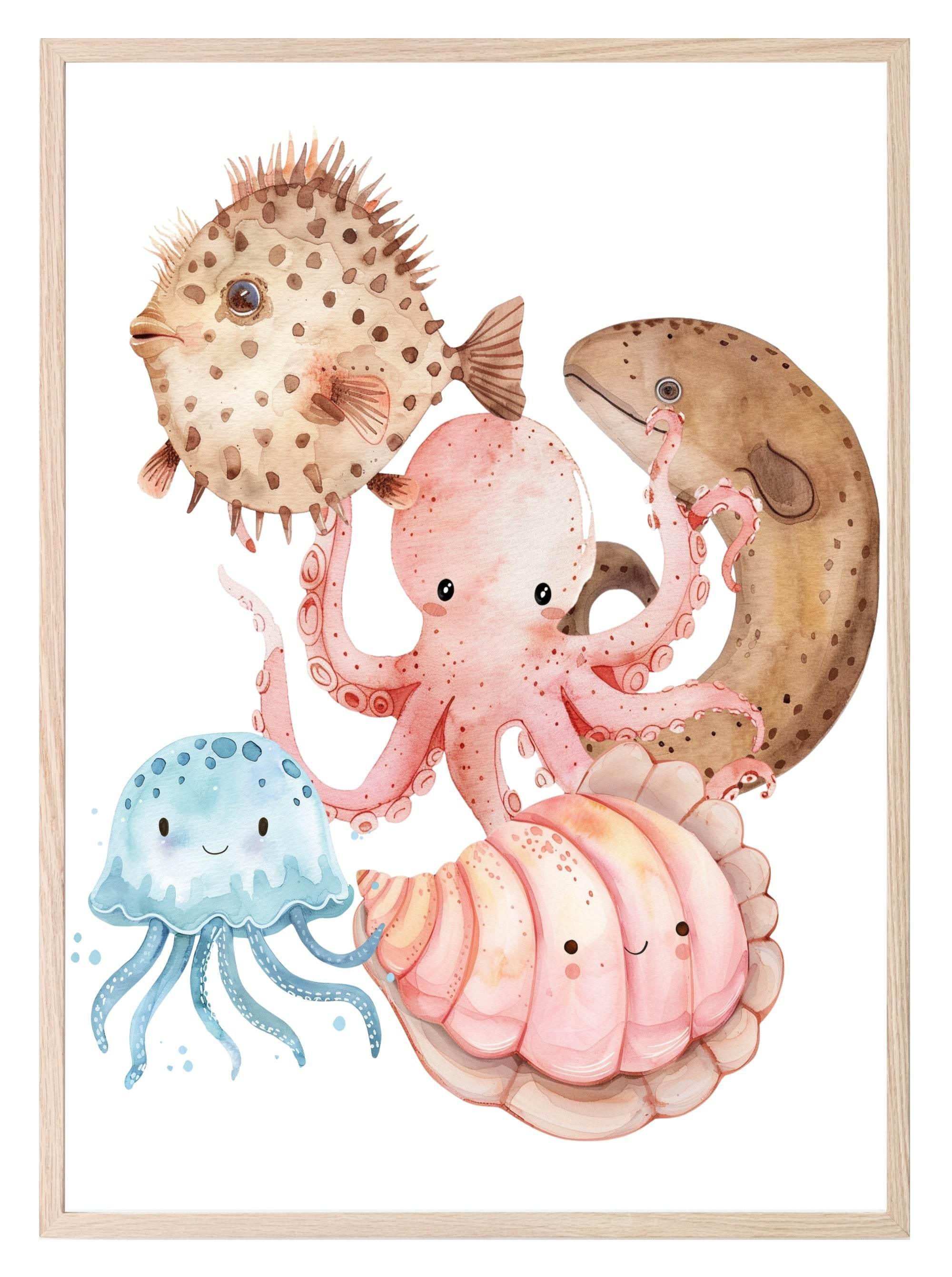 Under The Sea II Print | Sea Animals | Watercolour | Nursery Wall Art - Larosier Prints