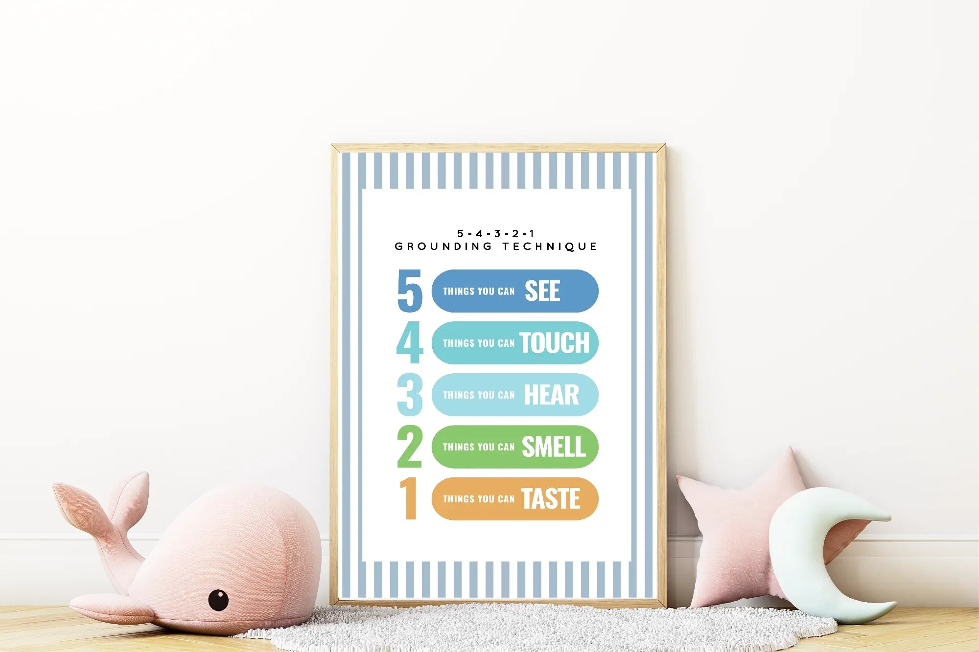 Pastel Stripe Grounding Technique Emotional Support Tool Wall Art Poster | Blue, Pink or Mint Green - Larosier Prints