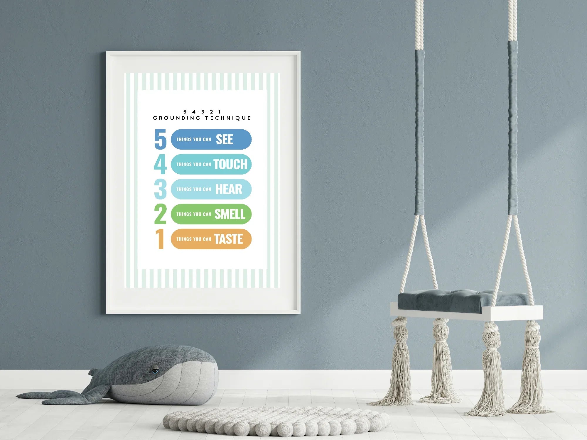 Pastel Stripe Grounding Technique Emotional Support Tool Wall Art Poster | Blue, Pink or Mint Green - Larosier Prints