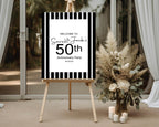 Black & White Stripe Welcome Anniversary Party Sign - Larosier Prints