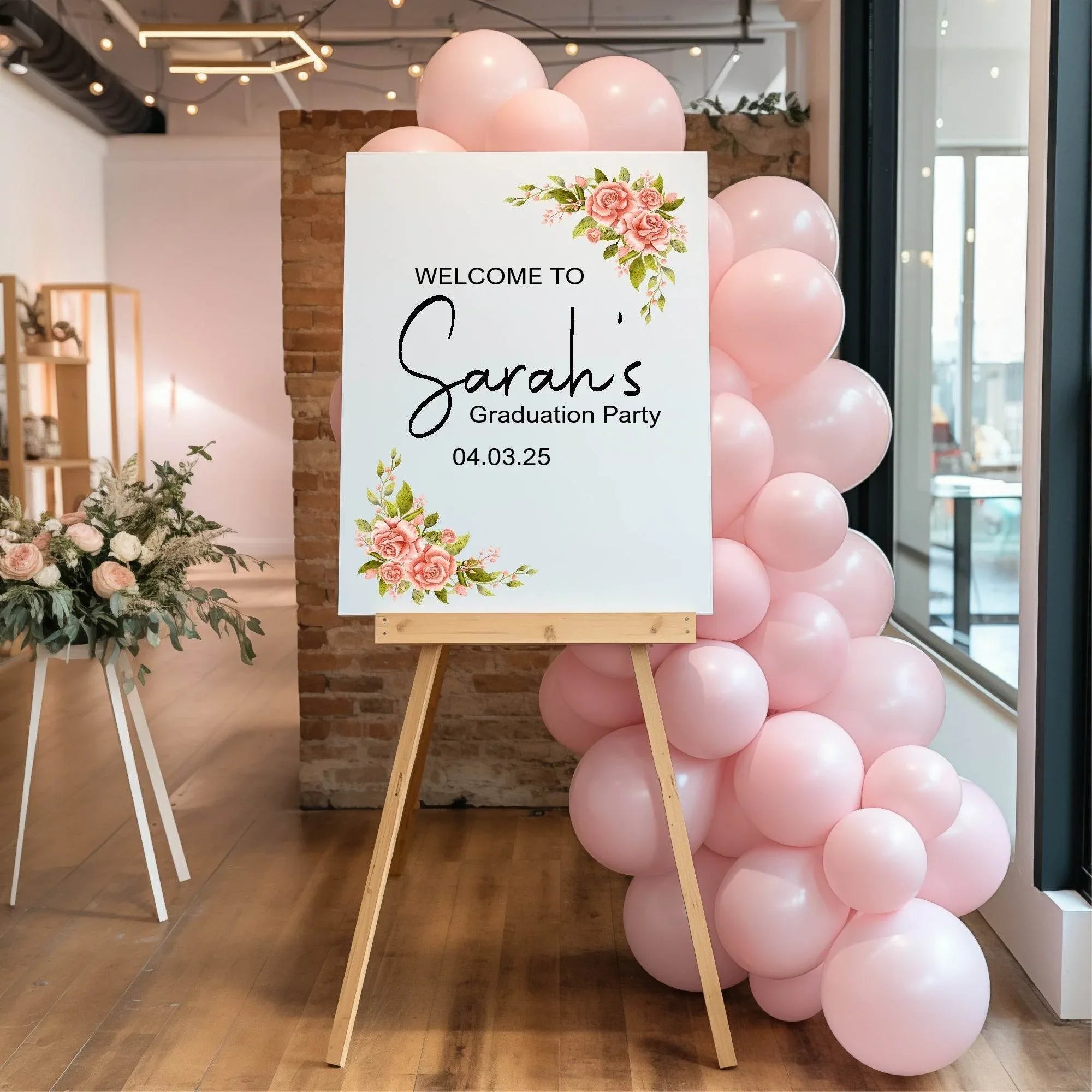 Pink Rose Graduation Party Sign - Larosier Prints
