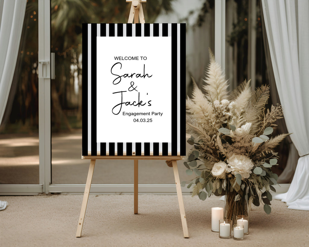 Black & White Stripe Engagement Party Invitations | Personalised | Pack of 10