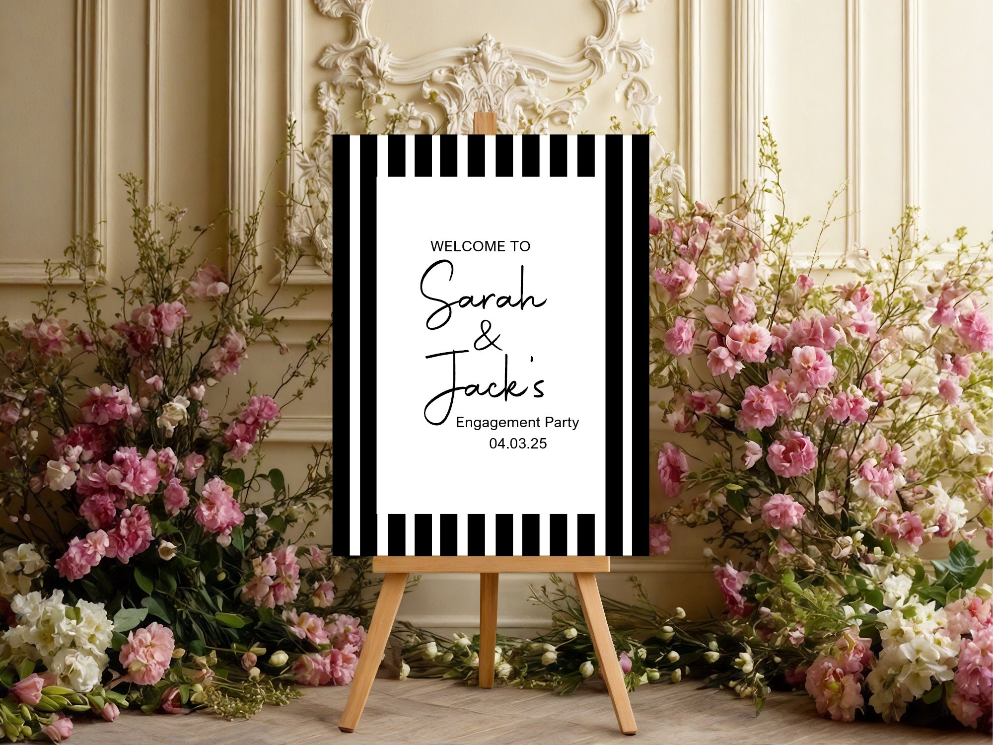 Black & White Stripe Engagement Party Invitations | Personalised | Pack of 10