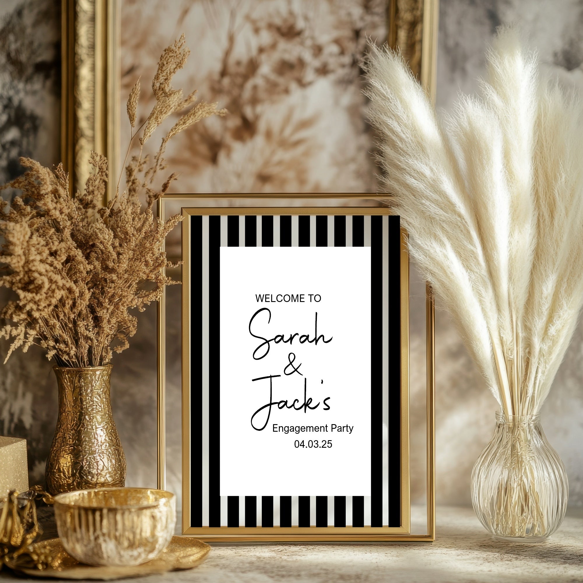 Black & White Stripe Engagement Party Invitations | Personalised | Pack of 10