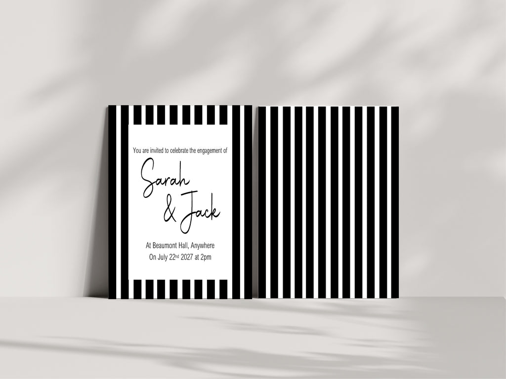 Black & White Stripe Engagement Party Invitations | Personalised | Pack of 10