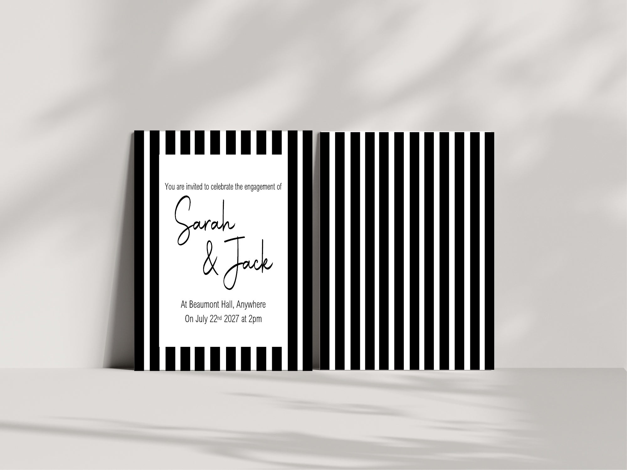Black & White Stripe Engagement Party Invitations | Personalised | Pack of 10