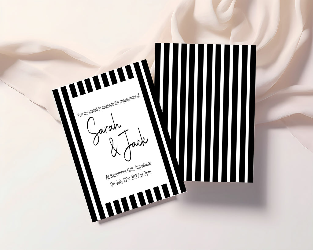 Black & White Stripe Engagement Party Invitations | Personalised | Pack of 10