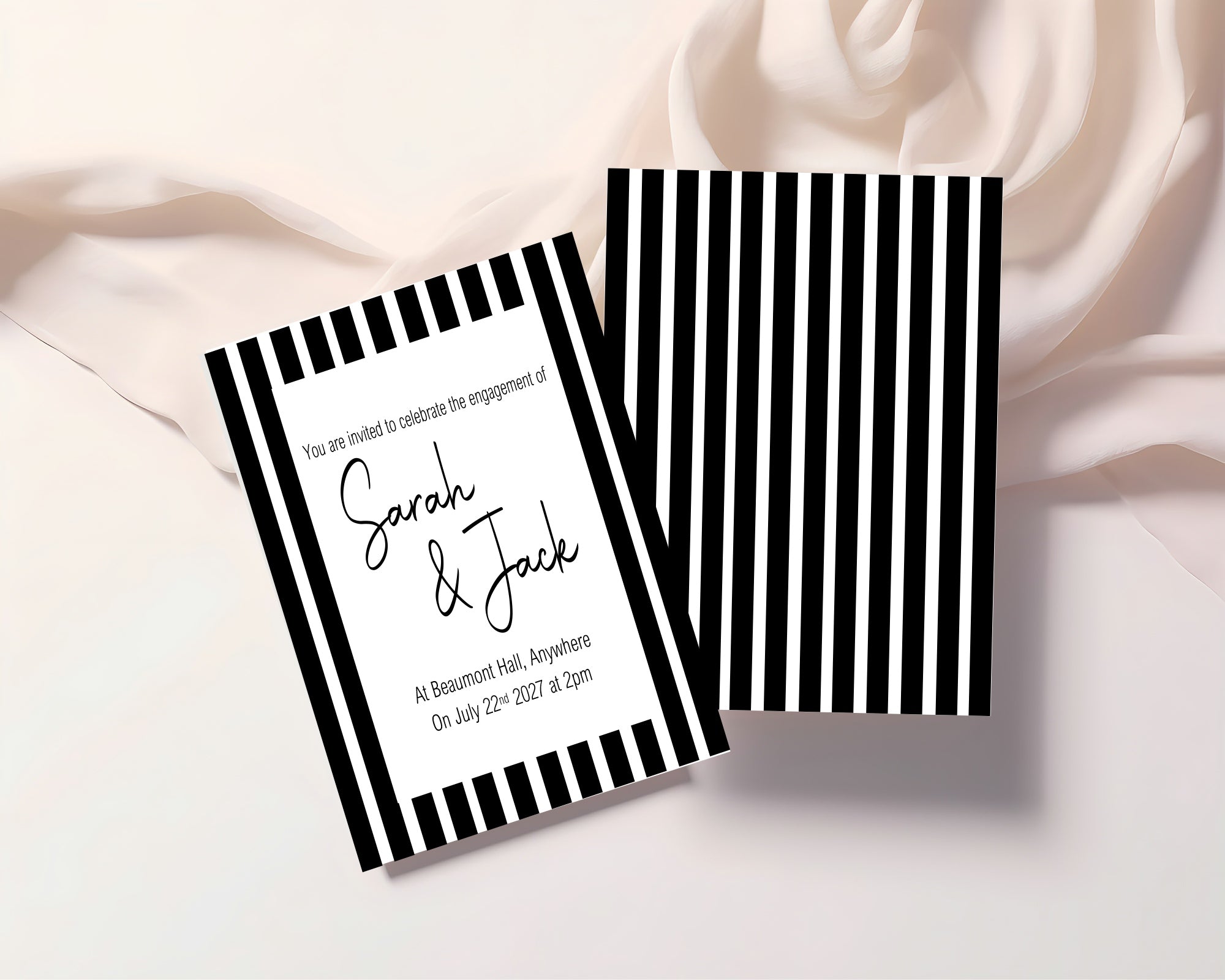 Black & White Stripe Engagement Party Invitations | Personalised | Pack of 10