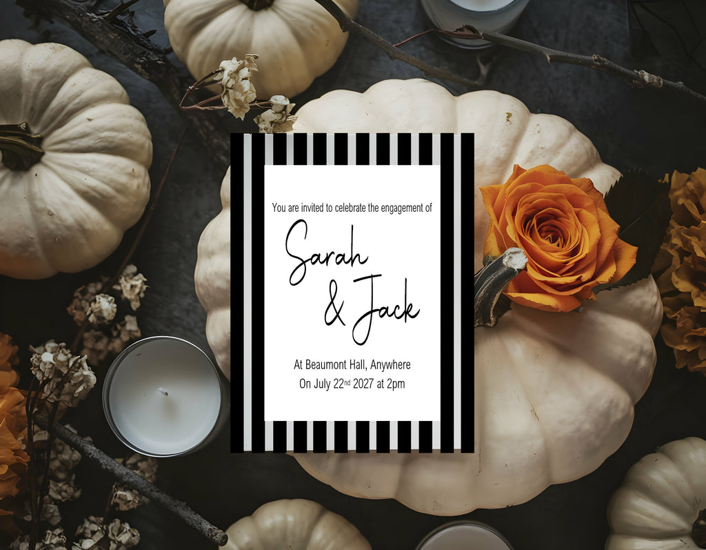 Black & White Stripe Engagement Party Invitations | Personalised | Pack of 10