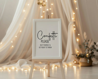 Minimalist Confetti Wedding Sign | Black & White