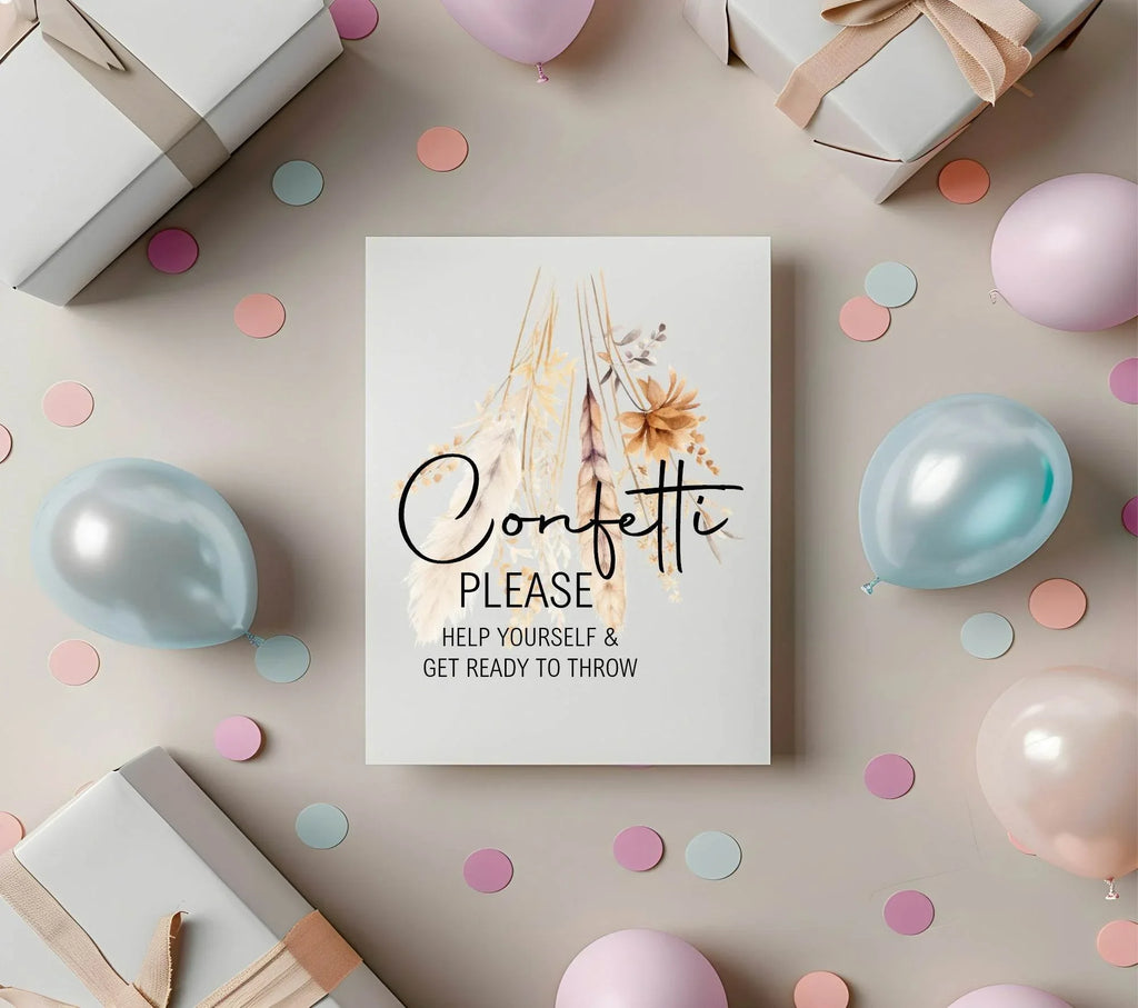 Boho Confetti Wedding Party Sign - Larosier Prints