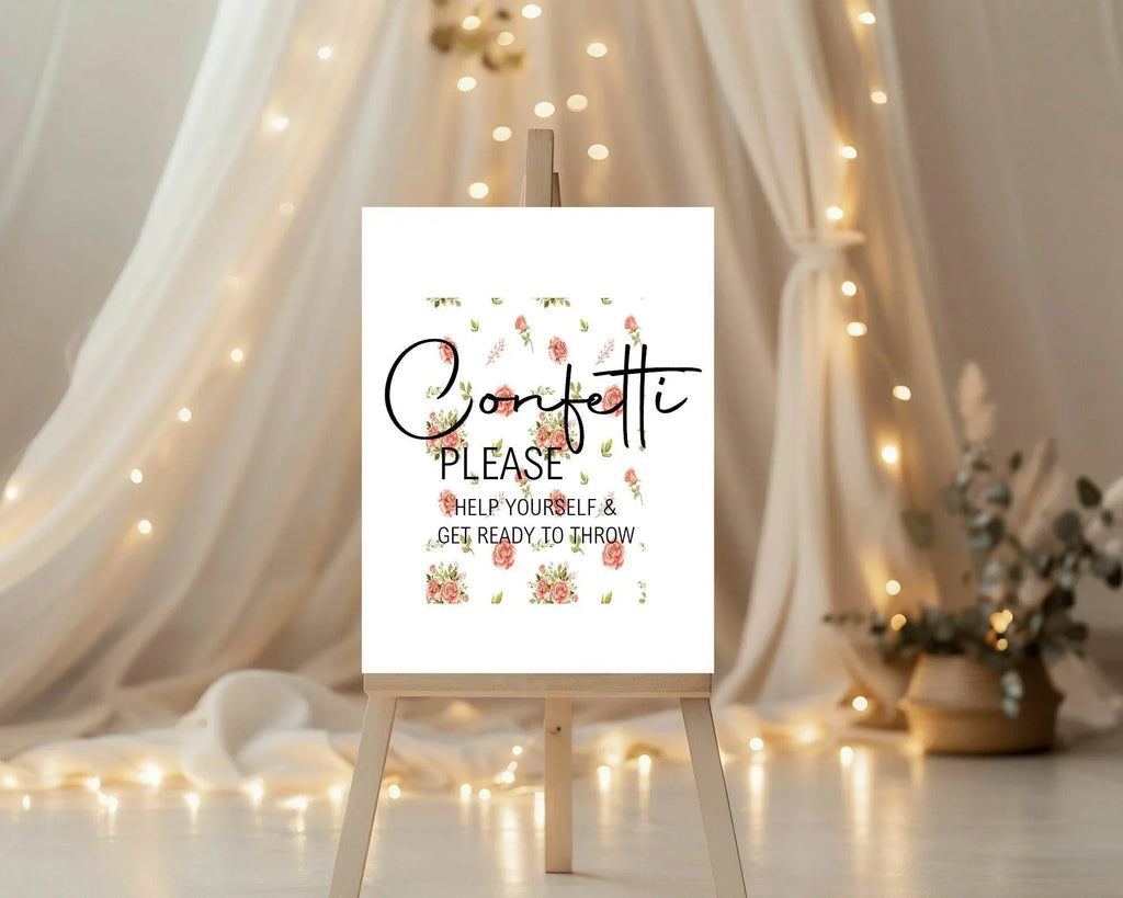 Pink Rose Confetti Wedding Party Sign - Larosier Prints