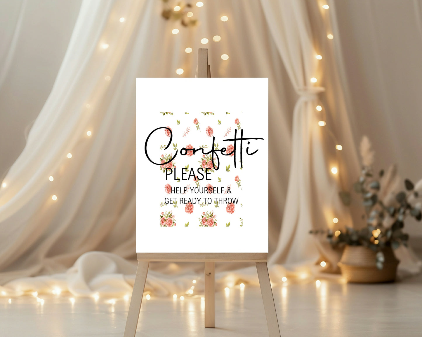 Pink Rose Confetti Wedding Sign