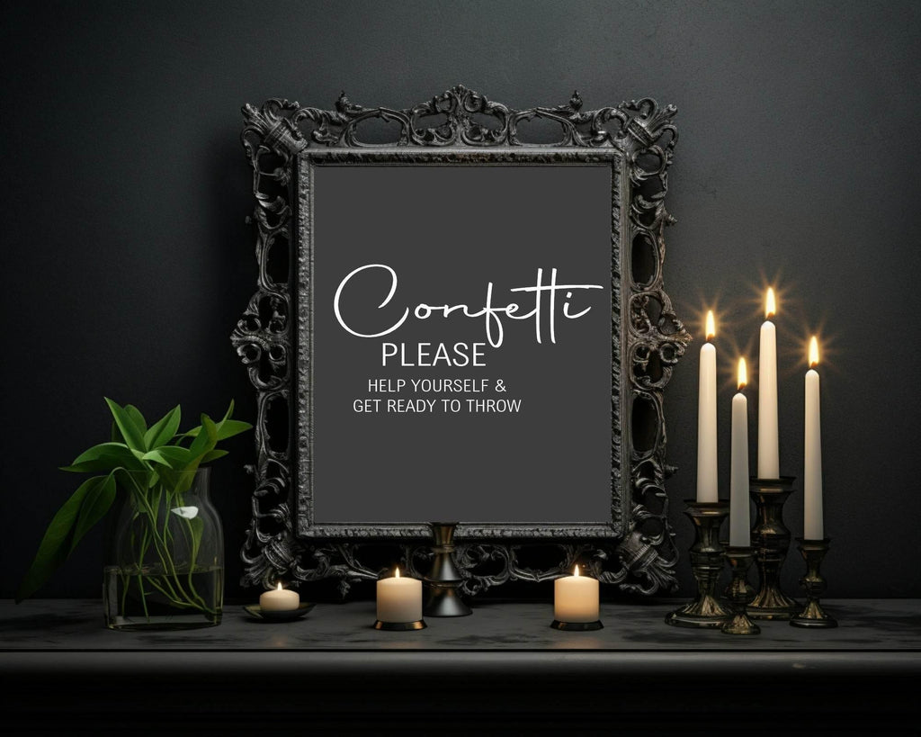 Minimalist Noir Confetti Wedding Party Sign - Larosier Prints