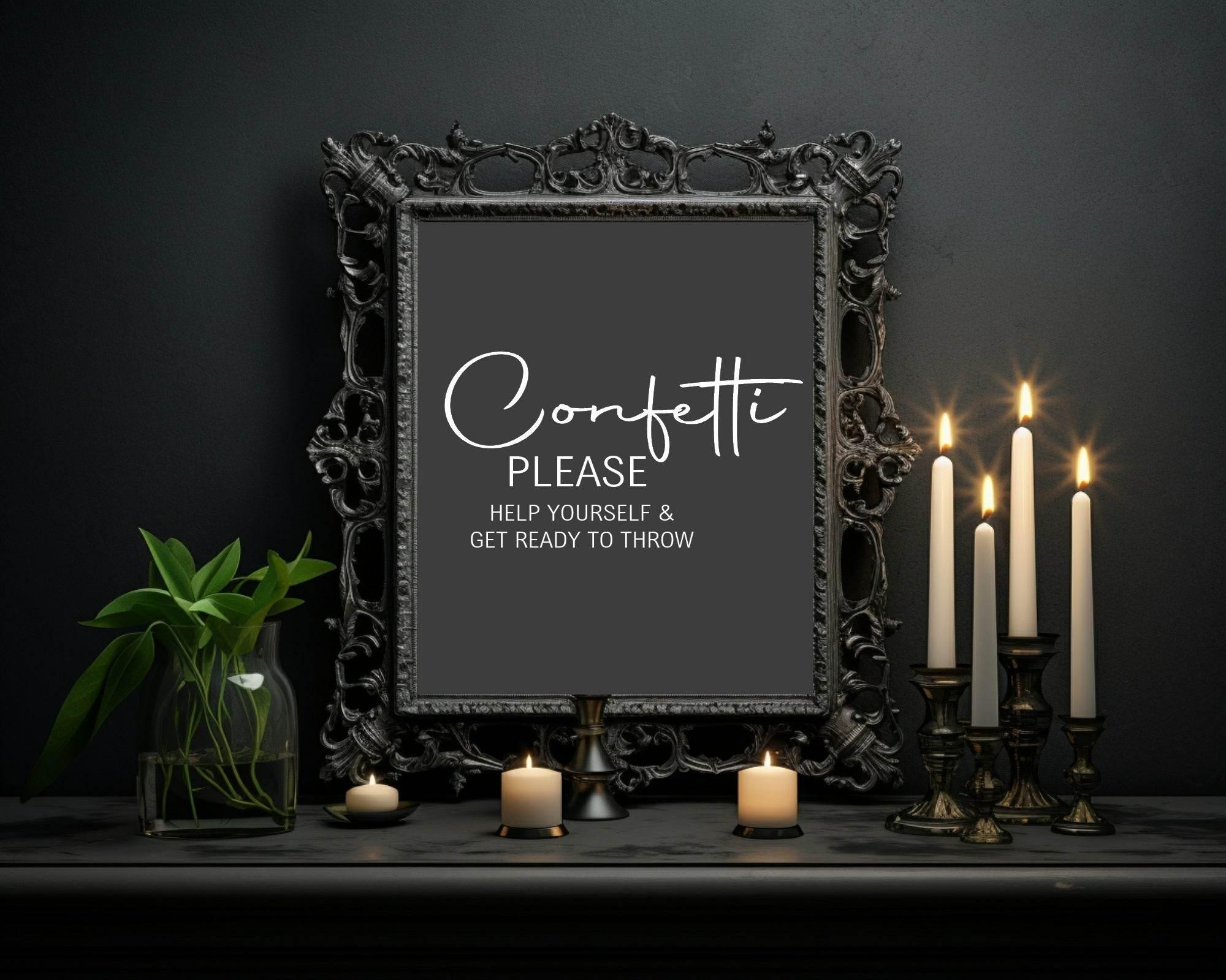 Minimalist Noir Confetti Wedding Party Sign - Larosier Prints