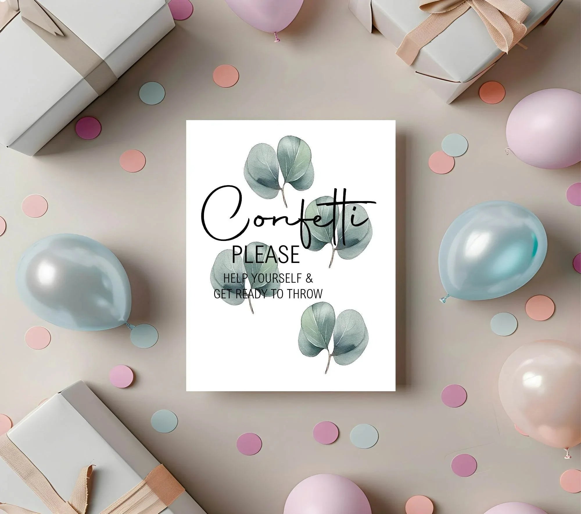Eucalyptus Confetti Wedding Party Sign - Larosier Prints