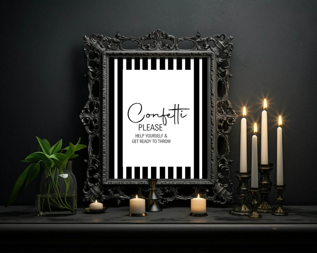 Black & White Confetti Wedding Party Sign - Larosier Prints