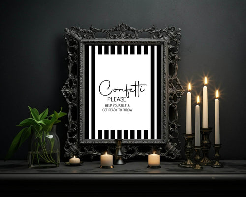 Black & White Confetti Wedding Party Sign - Larosier Prints