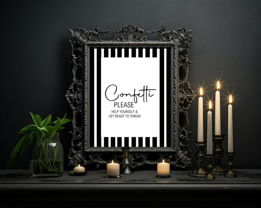 Black & White Confetti Wedding Party Sign