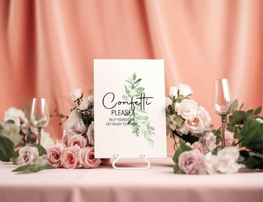 Green & White Rose Confetti Wedding Party Sign