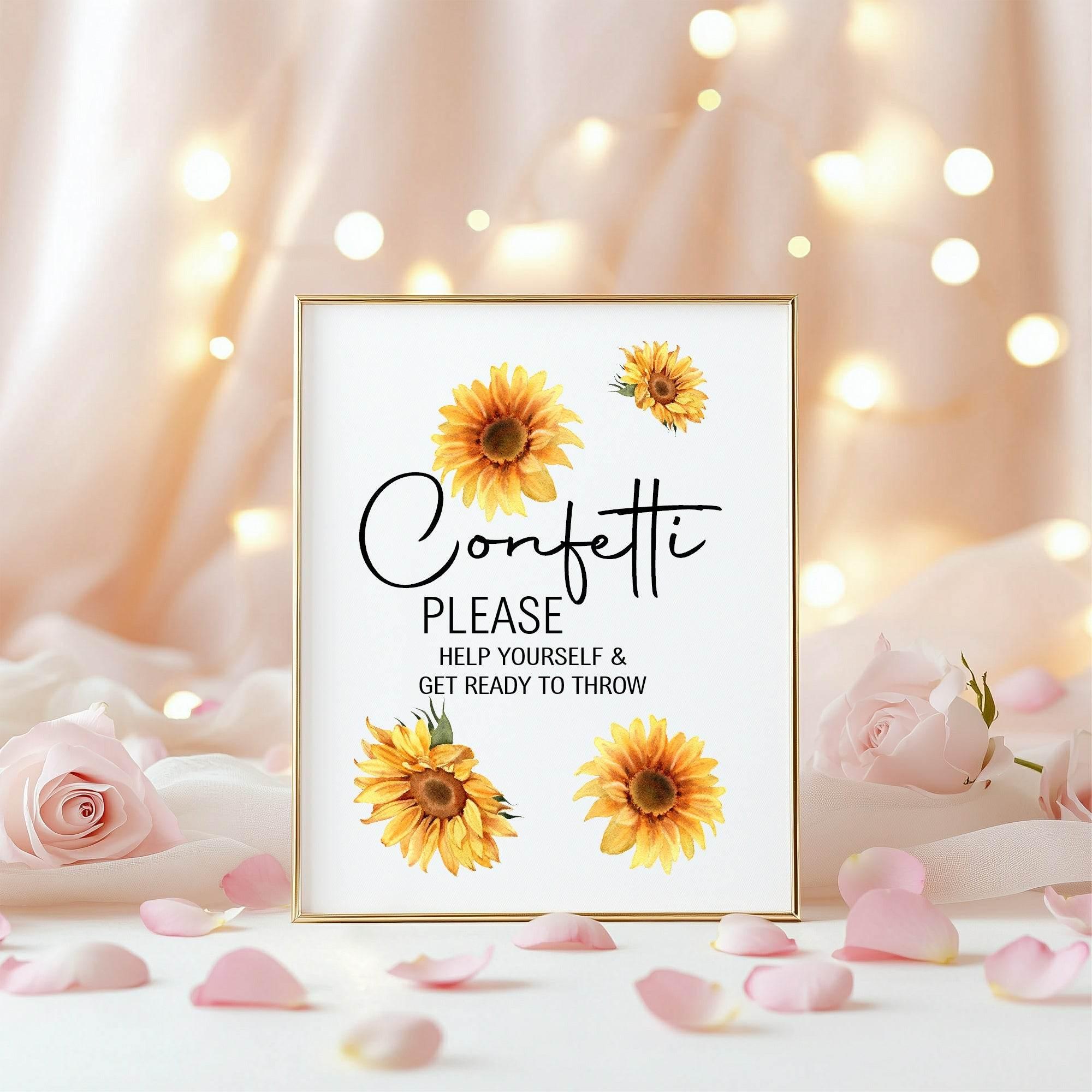 Sunflower Confetti Wedding Party Sign - Larosier Prints