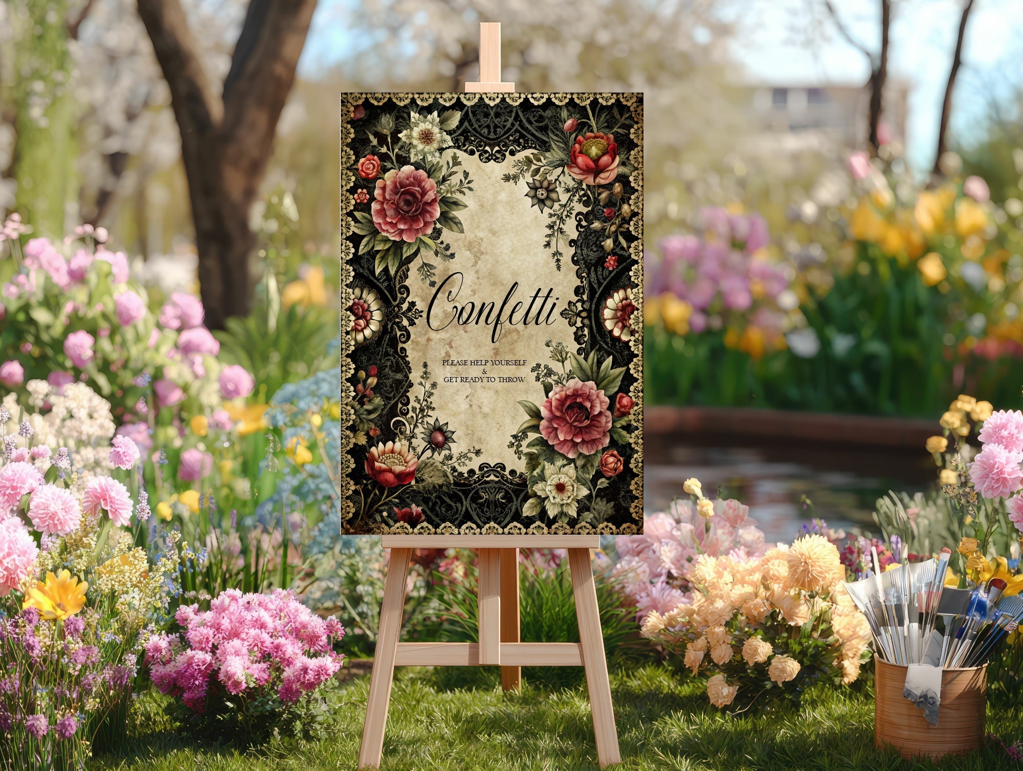 Gothic Floral Wedding Confetti Sign