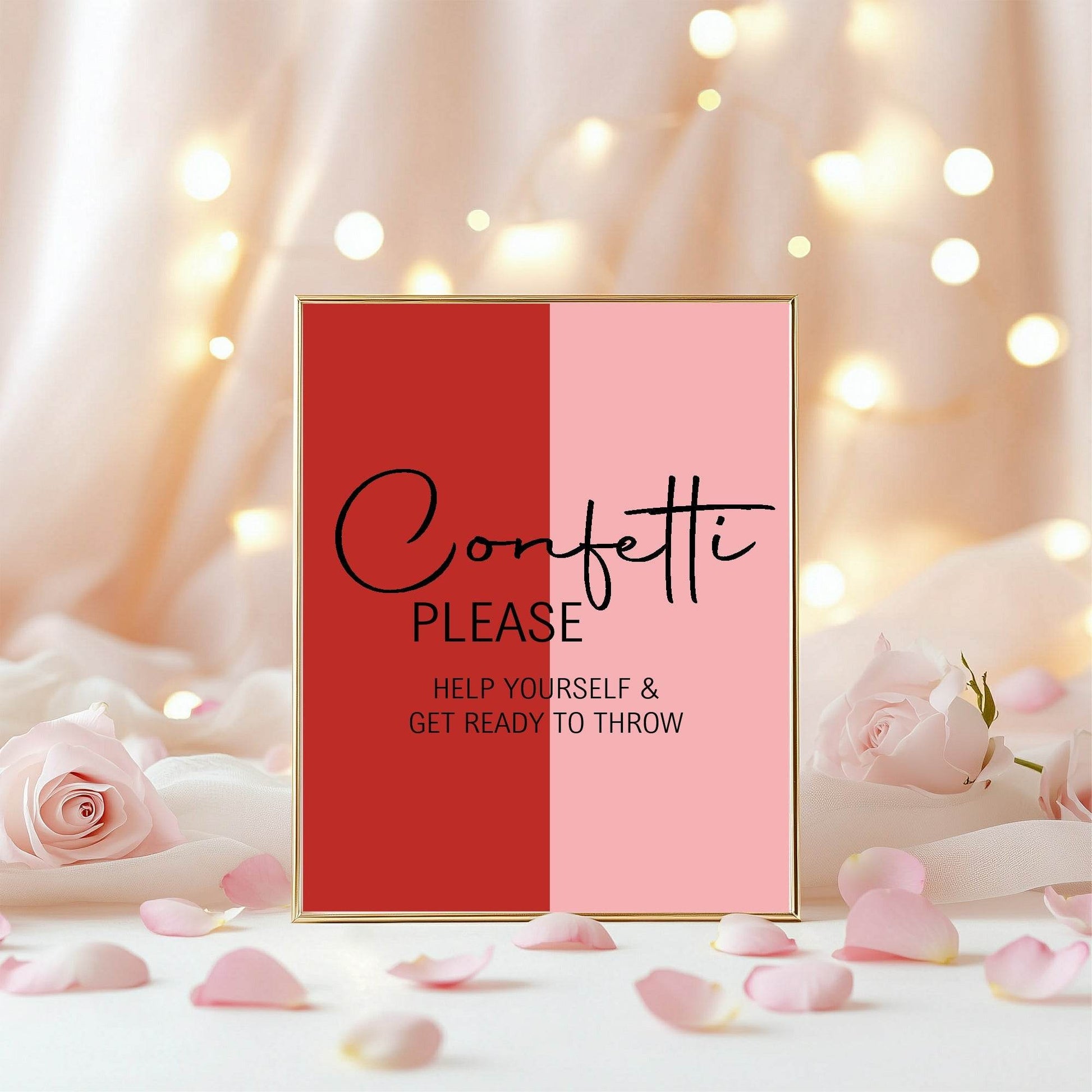 Red & Pink Confetti Wedding Party Sign