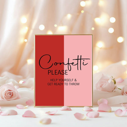 Red & Pink Confetti Wedding Party Sign