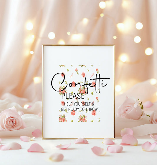 Pink Rose Confetti Wedding Sign