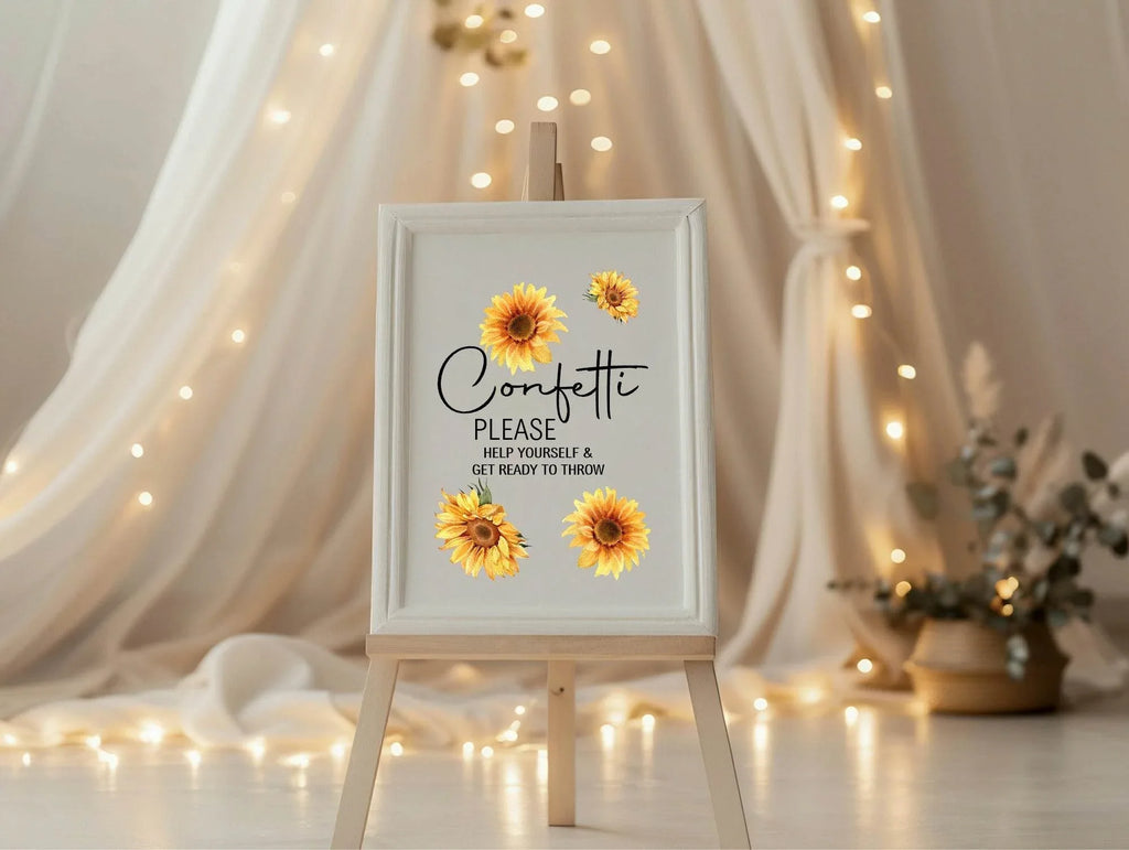 Sunflower Confetti Wedding Party Sign - Larosier Prints