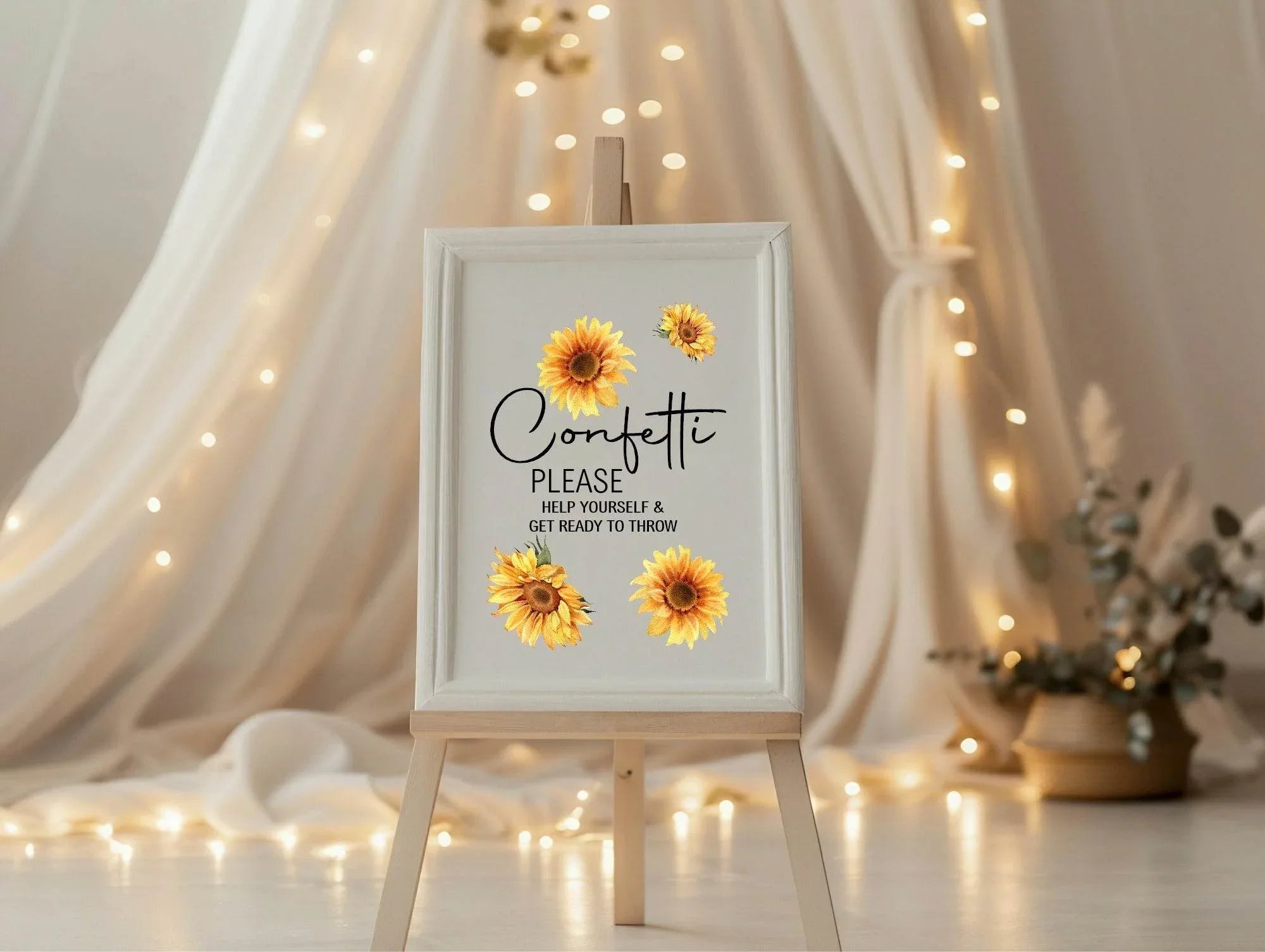 Sunflower Confetti Wedding Party Sign - Larosier Prints