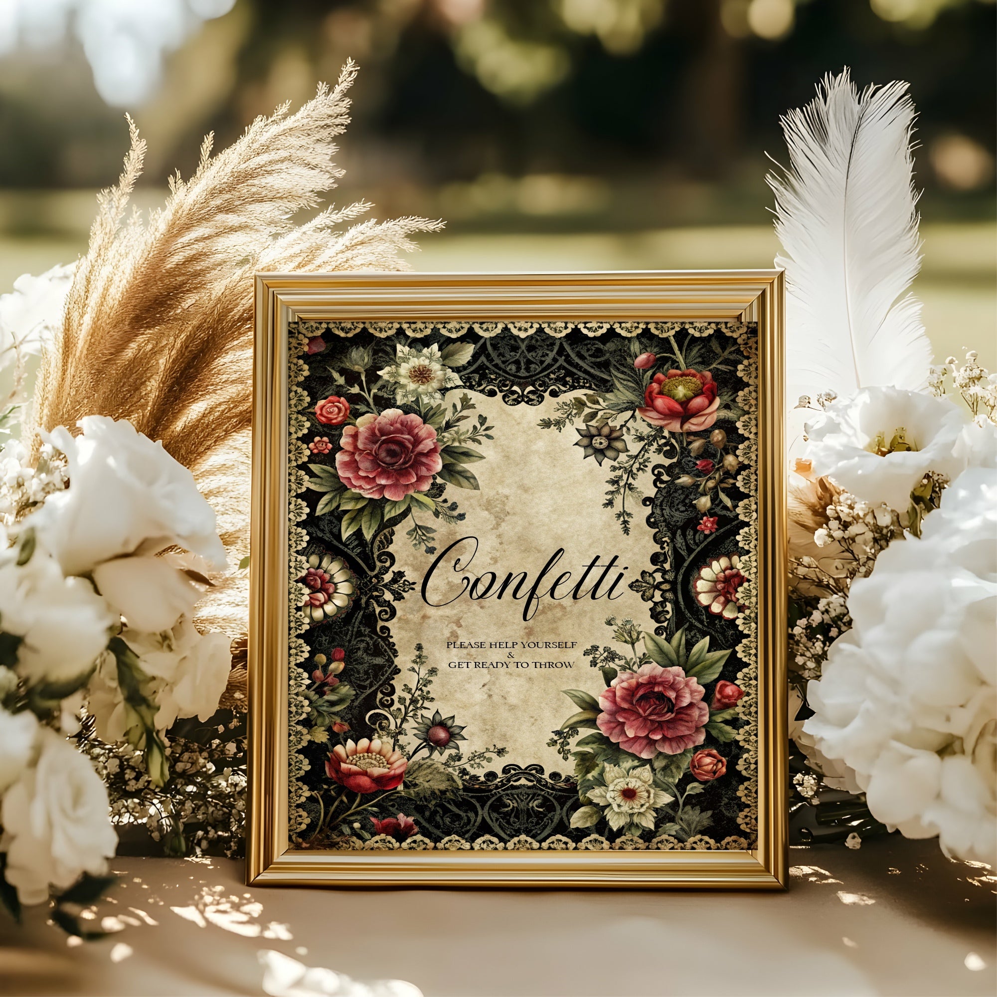Gothic Floral Wedding Confetti Sign