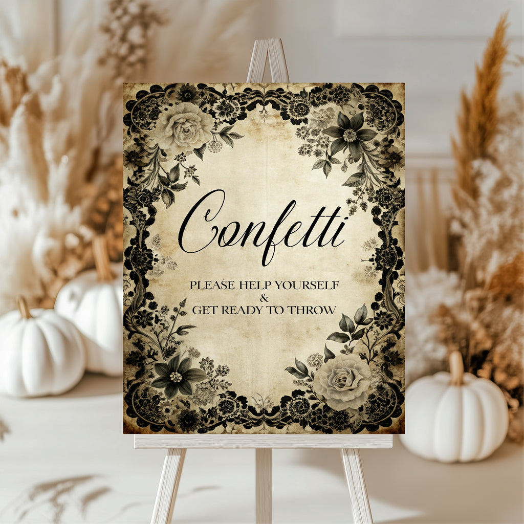 Black Rose Wedding Confetti Sign